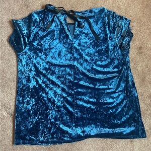 Velvet Blue Top with Ribbon Detail